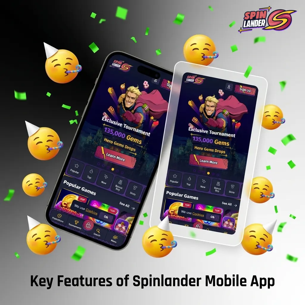 Spinlander mobile app key features including Interac payments, CAD support, welcome bonus, and sportsbook access for Canadian players