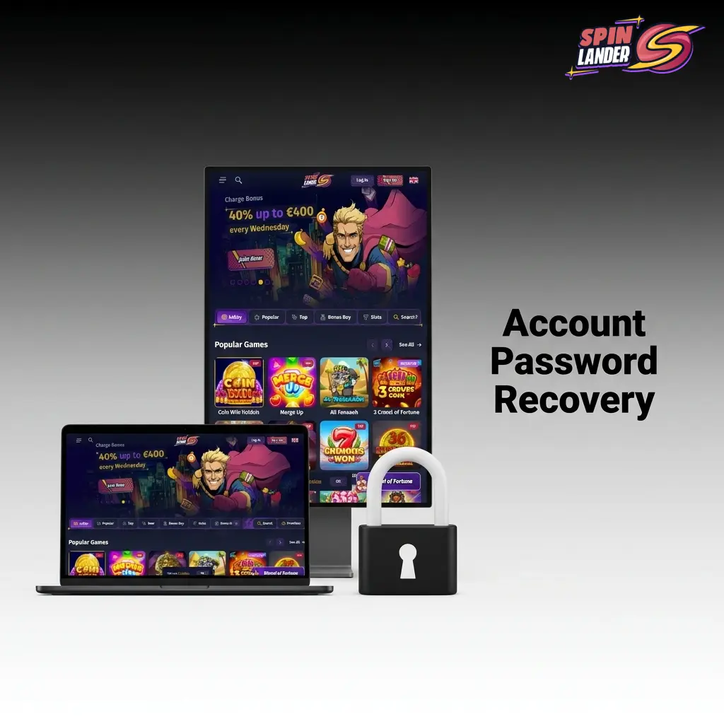 Spinlander account password recovery steps showing forgot password process to reset credentials and regain access