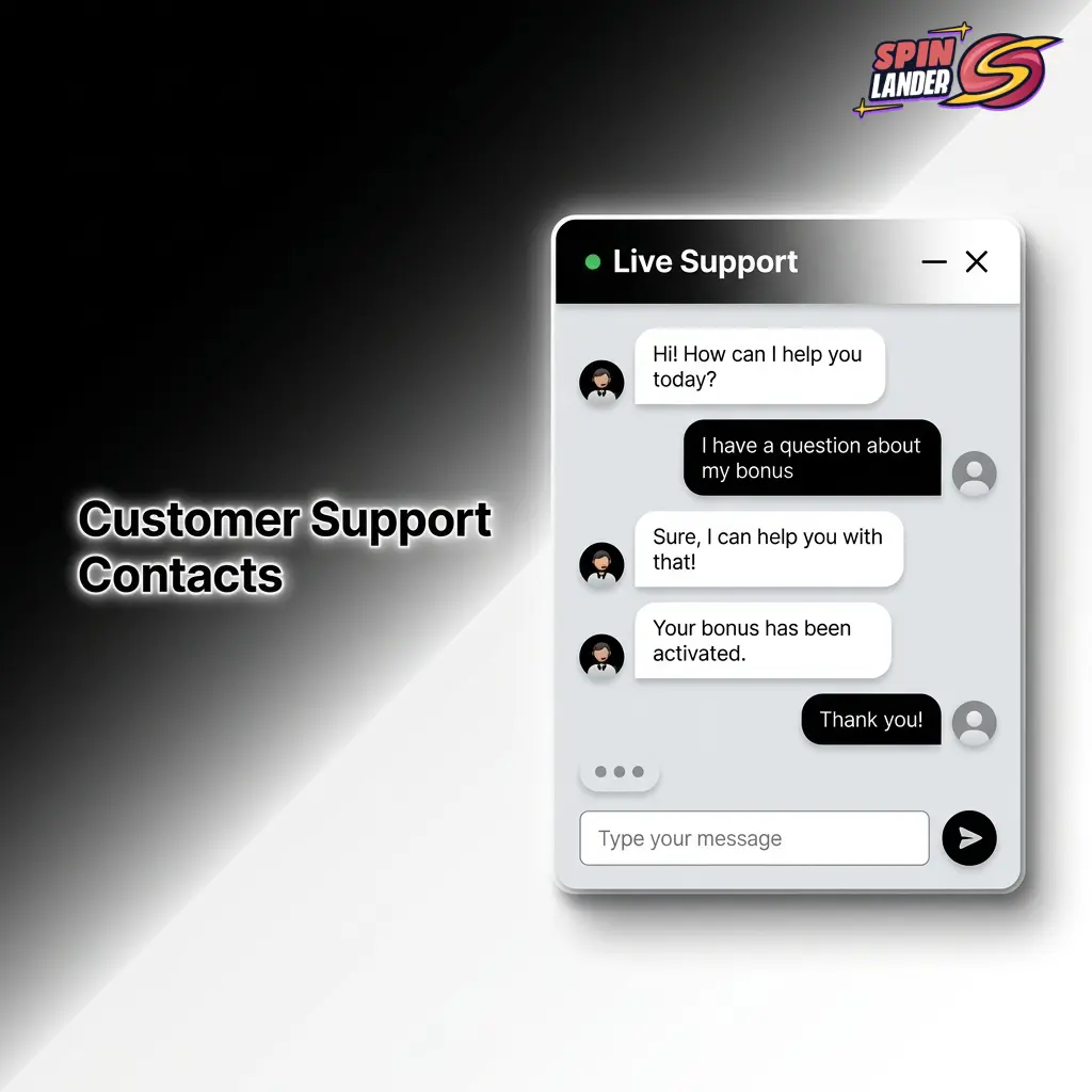 Spinlander customer support contact options including live chat, email, contact form, and social media for Canadian players