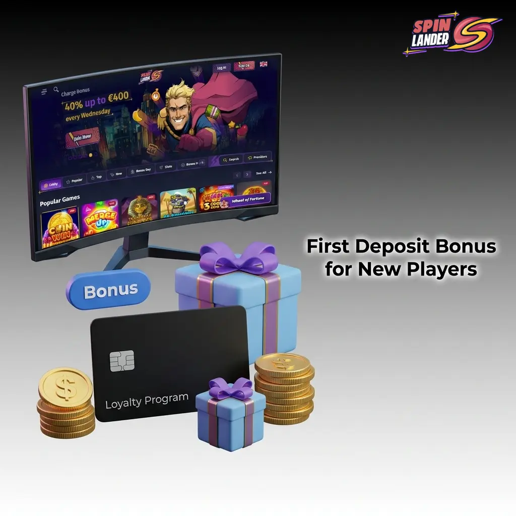 Spinlander first deposit bonus for new Canadian players: 100% match up to 700 EUR, 100 free spins, 5 gems
