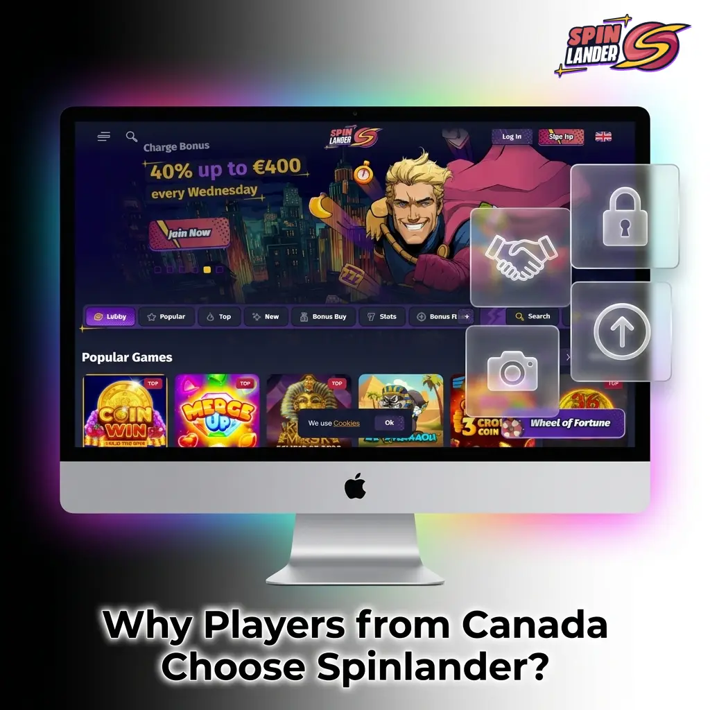 Canadian players enjoying Spinlander casino with Interac payments, CAD currency, 7000+ games, and 24/7 support